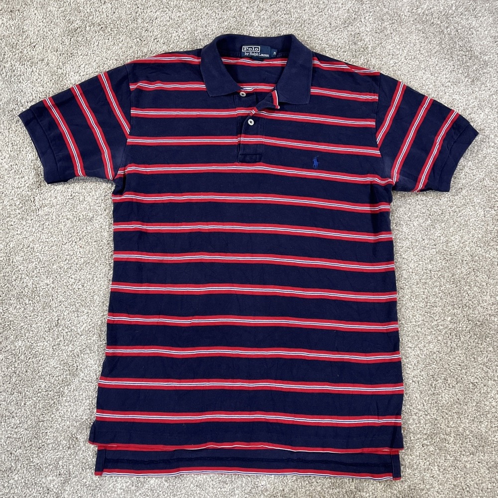 Polo Ralph Lauren Shirt Mens M Navy Red White‎ Stripe Short Sleeve Pony Logo